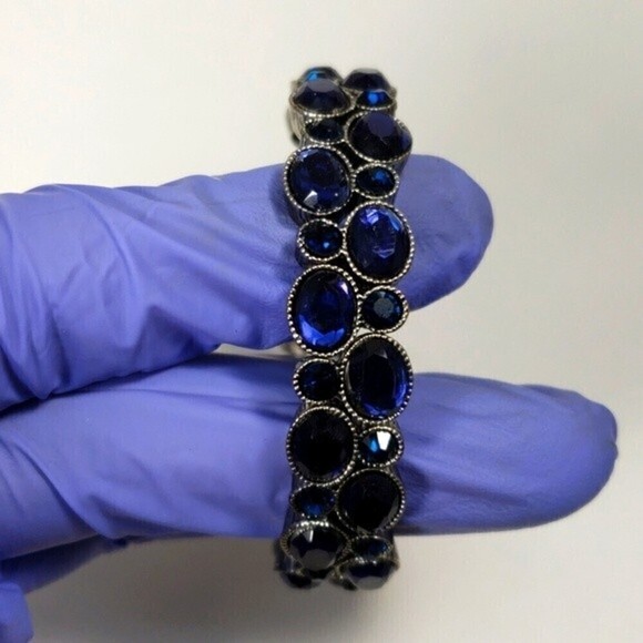 Silver Blue Crystal Bracelet – Sparkling Oval Gems, Magnetic Clasp, Jewelry - Picture 7 of 7